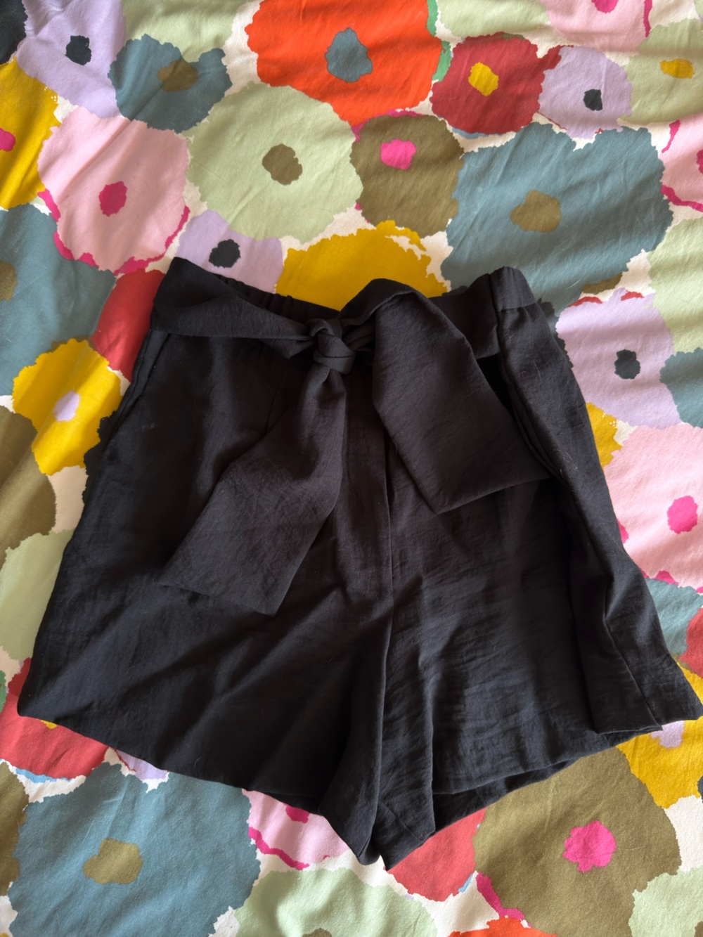 Mango Black Lightweight Summer High-Waist Black Tie-Belt Women’s Shorts